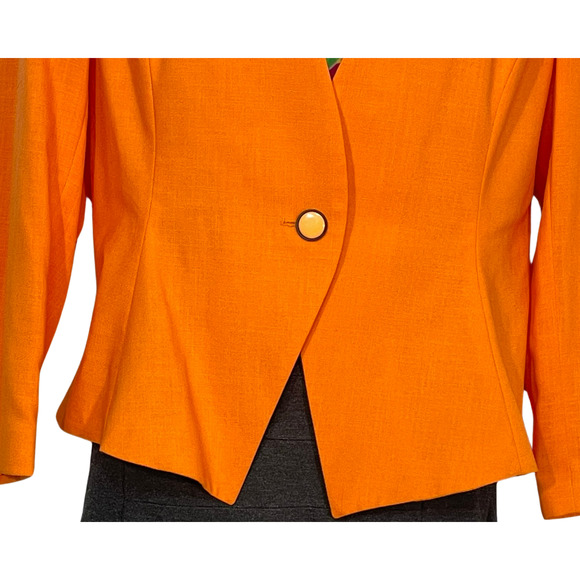 Vintage 90s Gilmor Sz 14 Boxy Suit Jacket Blazer Graphic Print Insert Orange New - Picture 7 of 11